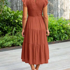 Women's Tiered Maxi Dress Cap Sleeve Tummy Control | Summer