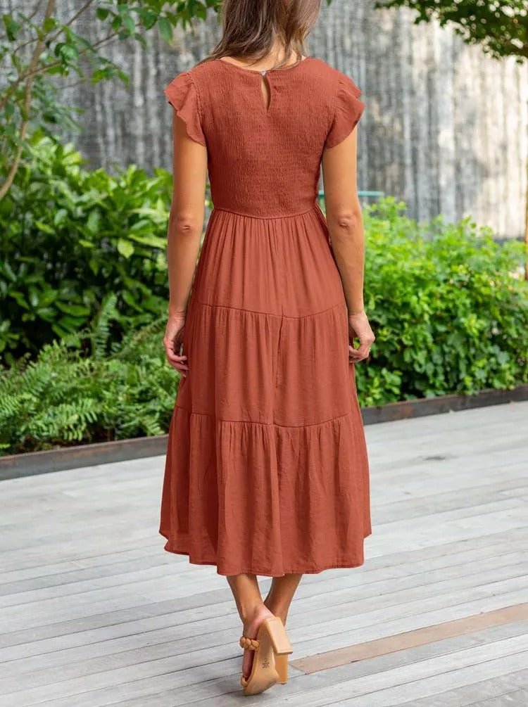 Women's Tiered Maxi Dress Cap Sleeve Tummy Control | Summer