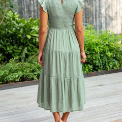 Women's Tiered Maxi Dress Cap Sleeve Tummy Control | Summer