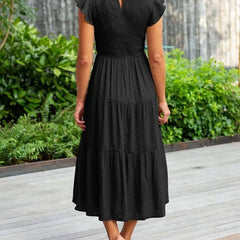 Women's Tiered Maxi Dress Cap Sleeve Tummy Control | Summer
