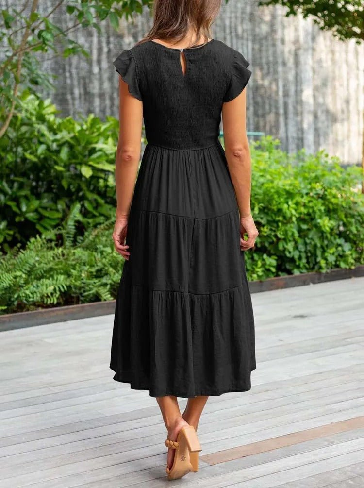 Women's Tiered Maxi Dress Cap Sleeve Tummy Control | Summer