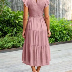 Women's Tiered Maxi Dress Cap Sleeve Tummy Control | Summer