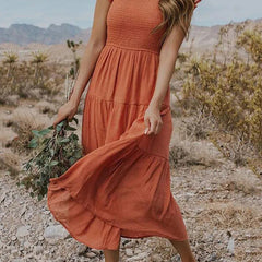 Women's Tiered Maxi Dress Cap Sleeve Tummy Control | Summer