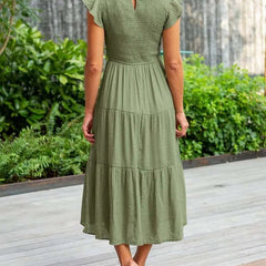 Women's Tiered Maxi Dress Cap Sleeve Tummy Control | Summer