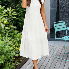 Women's Tiered Maxi Dress Cap Sleeve Tummy Control | Summer