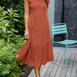 Women's Tiered Maxi Dress Cap Sleeve Tummy Control | Summer - Orange