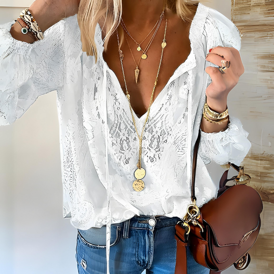 Women's Top | Vintage | Long Sleeve | Summer - White