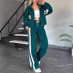 Women's Training Set | Jacket & Pants | Gray Stripe Trim | Winter - Green