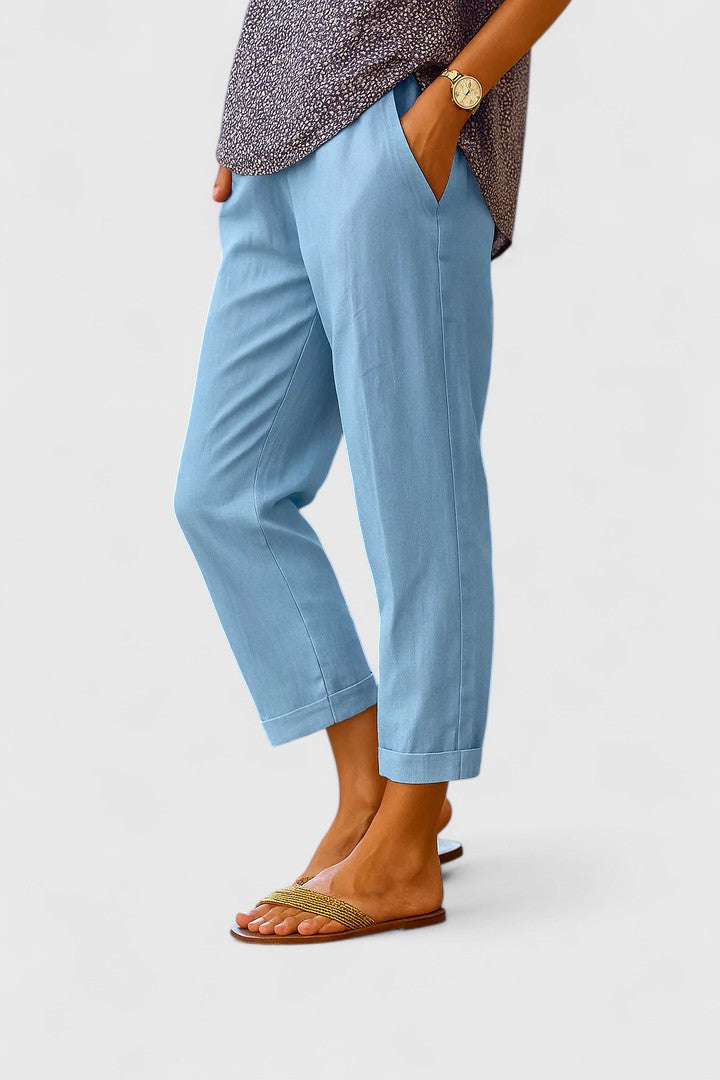 Women's Trousers | Straight High Waist | Summer - Blue