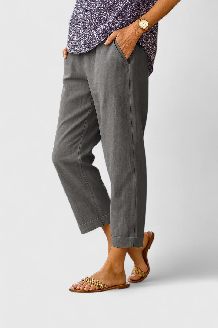 Women's Trousers | Straight High Waist | Summer - Gray