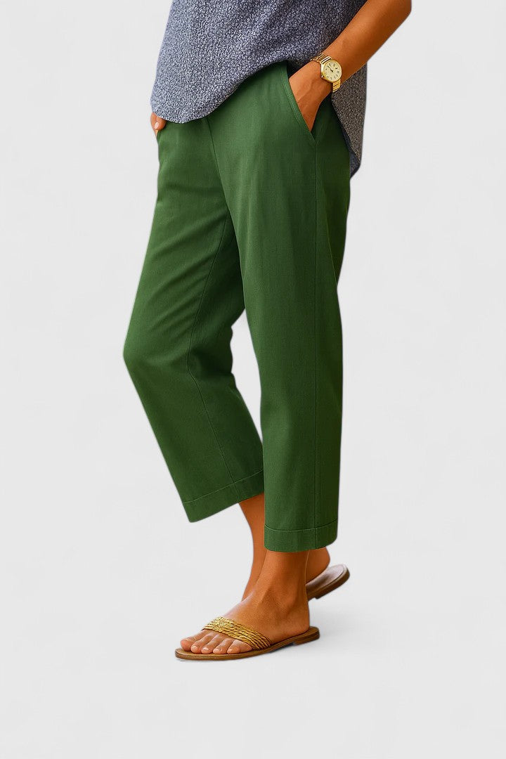 Women's Trousers | Straight High Waist | Summer - Green
