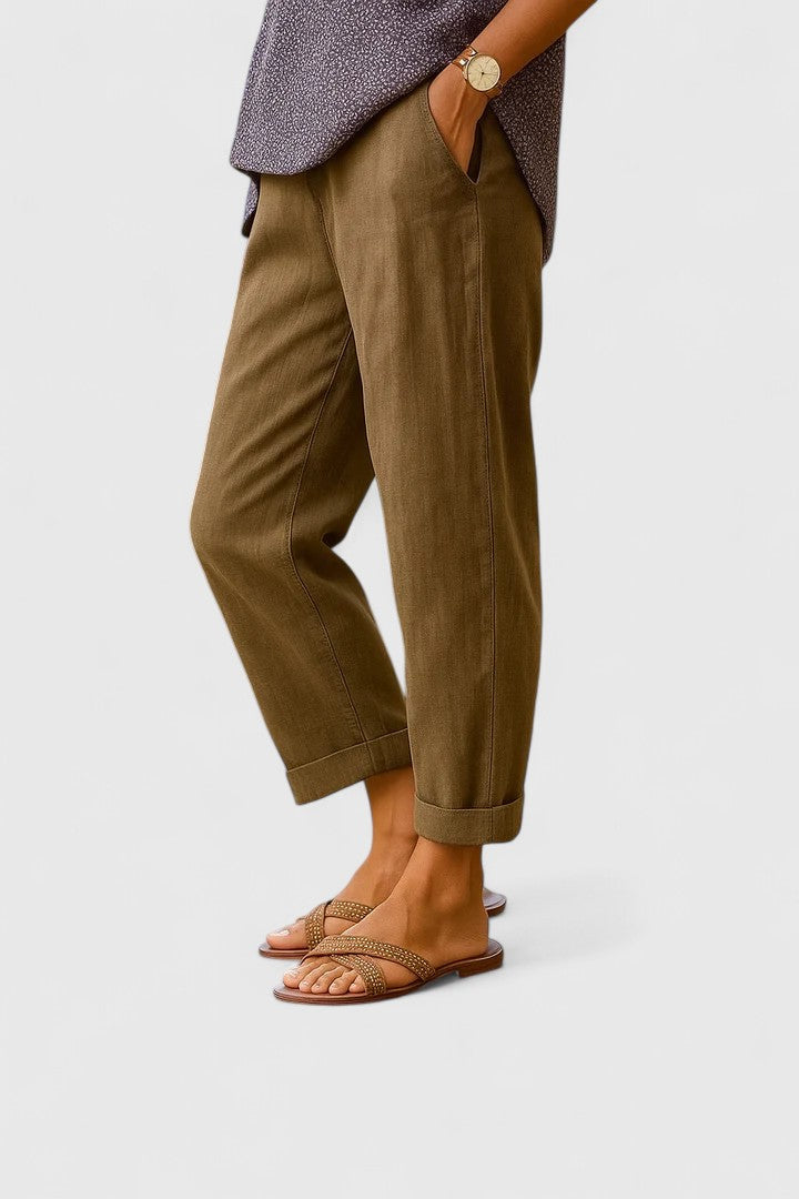 Women's Trousers | Straight High Waist | Summer - Khaki