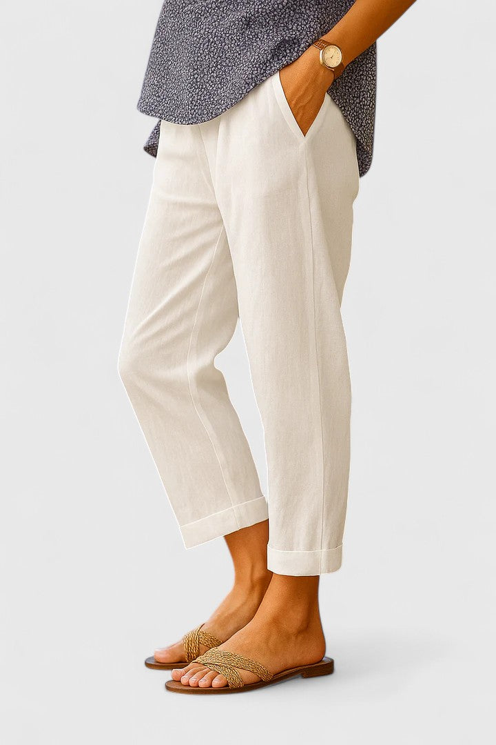 Women's Trousers | Straight High Waist | Summer - White