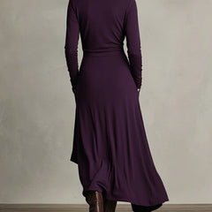 Women's Turtleneck Asymmetric Hem Draped Long Sleeve Dress | Autumn
