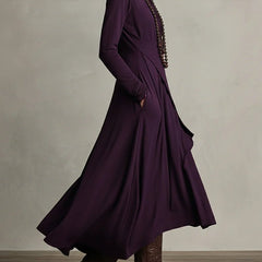 Women's Turtleneck Asymmetric Hem Draped Long Sleeve Dress | Autumn