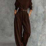 Women's Turtleneck Jumpsuit with Belt - Tailored Straight-Leg | Autumn - Brown