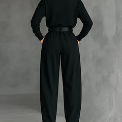 Women's Turtleneck Jumpsuit with Belt - Tailored Straight-Leg | Autumn