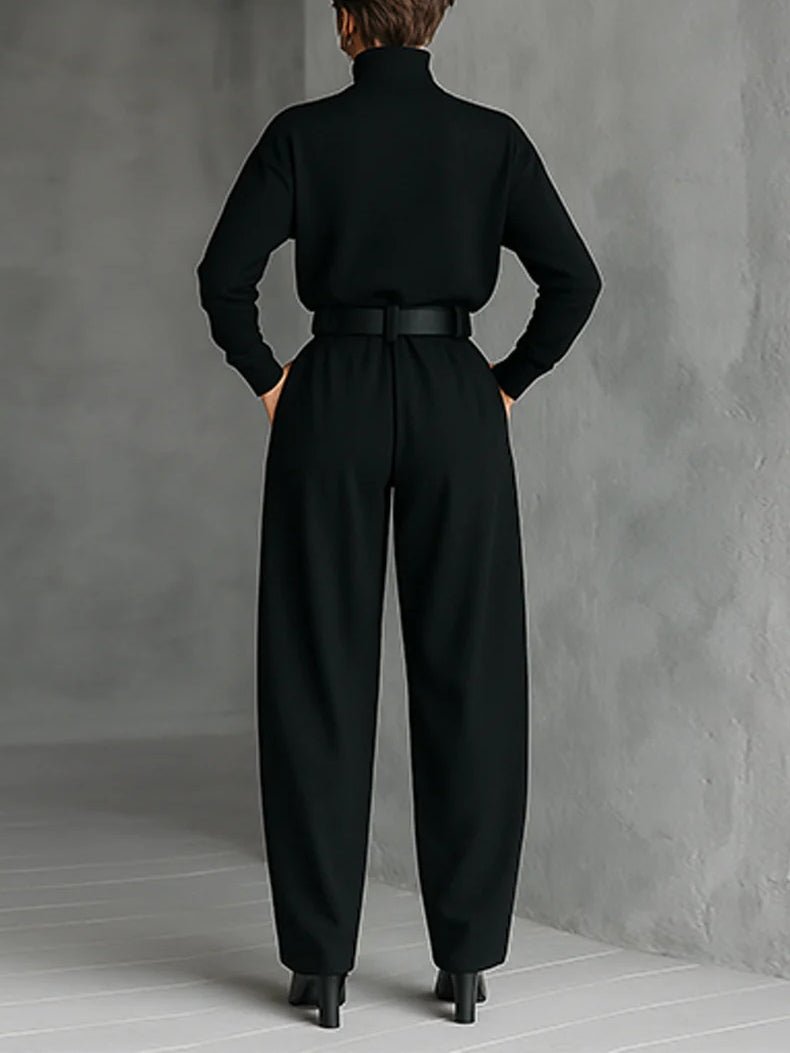 Women's Turtleneck Jumpsuit with Belt - Tailored Straight-Leg | Autumn