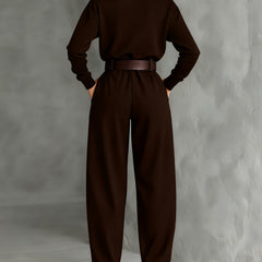 Women's Turtleneck Jumpsuit with Belt - Tailored Straight-Leg | Autumn