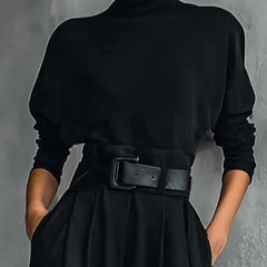 Women's Turtleneck Jumpsuit with Belt - Tailored Straight-Leg | Autumn