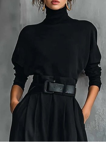 Women's Turtleneck Jumpsuit with Belt - Tailored Straight-Leg | Autumn