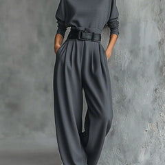Women's Turtleneck Jumpsuit with Belt - Tailored Straight-Leg | Autumn - Grey