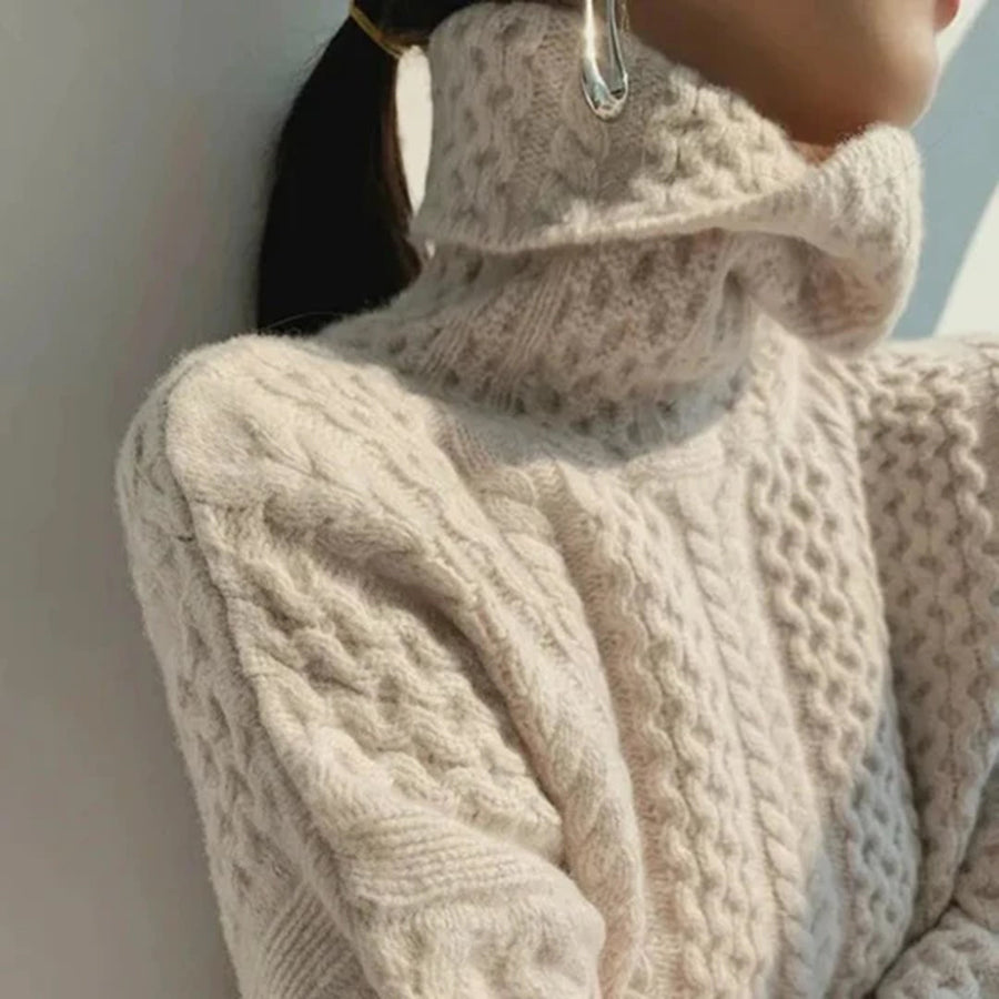 Women's Turtleneck Sweater - Warm Comfort Knit | Fall - White