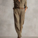 Women's Tweed Plaid Utility Jumpsuit - Tailored Elegance | Autumn - Brown
