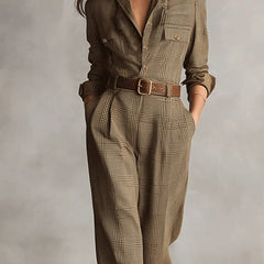 Women's Tweed Plaid Utility Jumpsuit - Tailored Elegance | Autumn