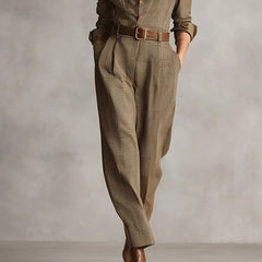Women's Tweed Plaid Utility Jumpsuit - Tailored Elegance | Autumn