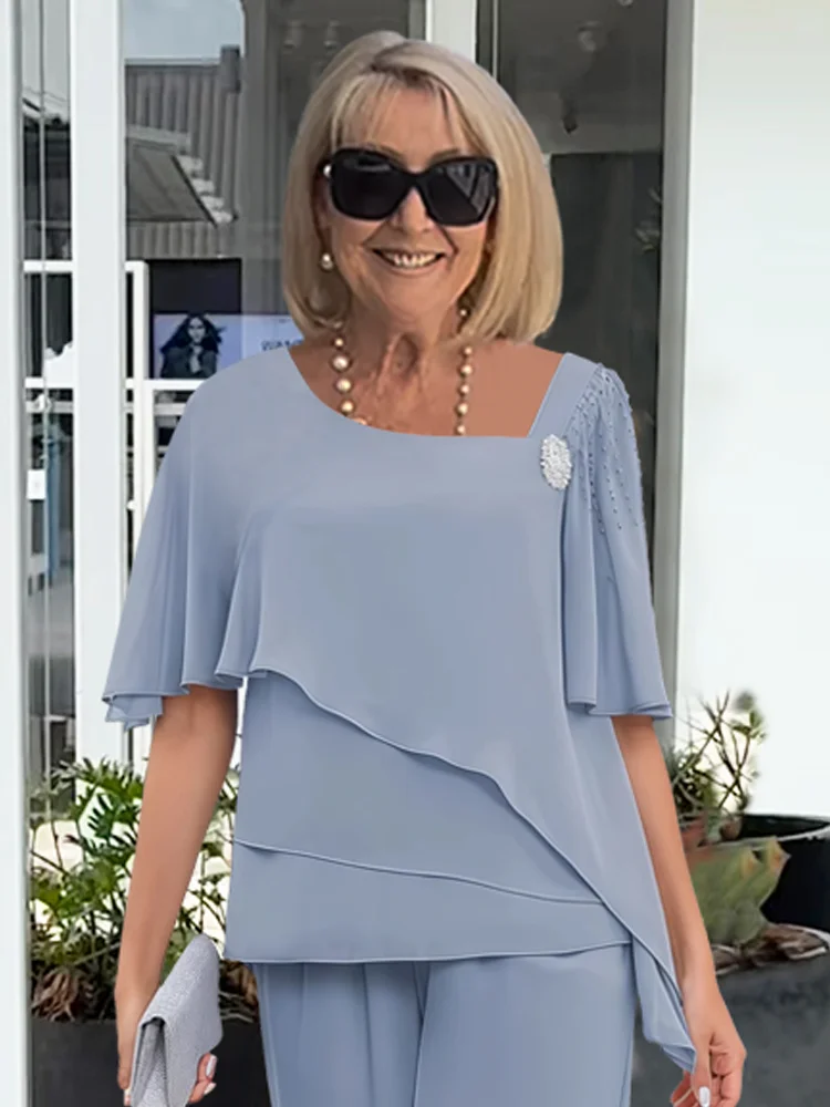 Women's Two Piece Elegant Pants Set - Flowing Summer Silhouette