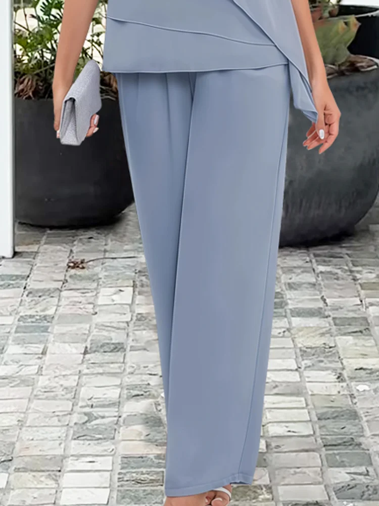 Women's Two Piece Elegant Pants Set - Flowing Summer Silhouette