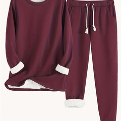Women's Two-Piece Lounge Set - Soft & Breathable | Autumn - Burgundy