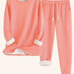 Women's Two-Piece Lounge Set - Soft & Breathable | Autumn - Dark Pink