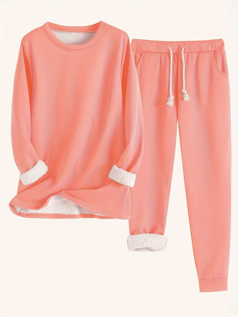 Women's Two-Piece Lounge Set - Soft & Breathable | Autumn - Dark Pink