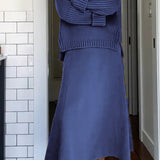 Women's Two Piece Maxi Set - Oversized Sweater & Flowing Skirt - Blue