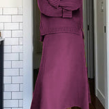 Women's Two Piece Maxi Set - Oversized Sweater & Flowing Skirt - Purple