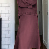 Women's Two Piece Maxi Set - Oversized Sweater & Flowing Skirt - Red