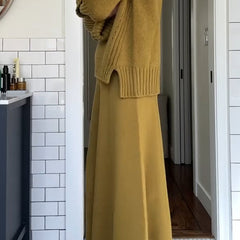 Women's Two Piece Maxi Set - Oversized Sweater & Flowing Skirt