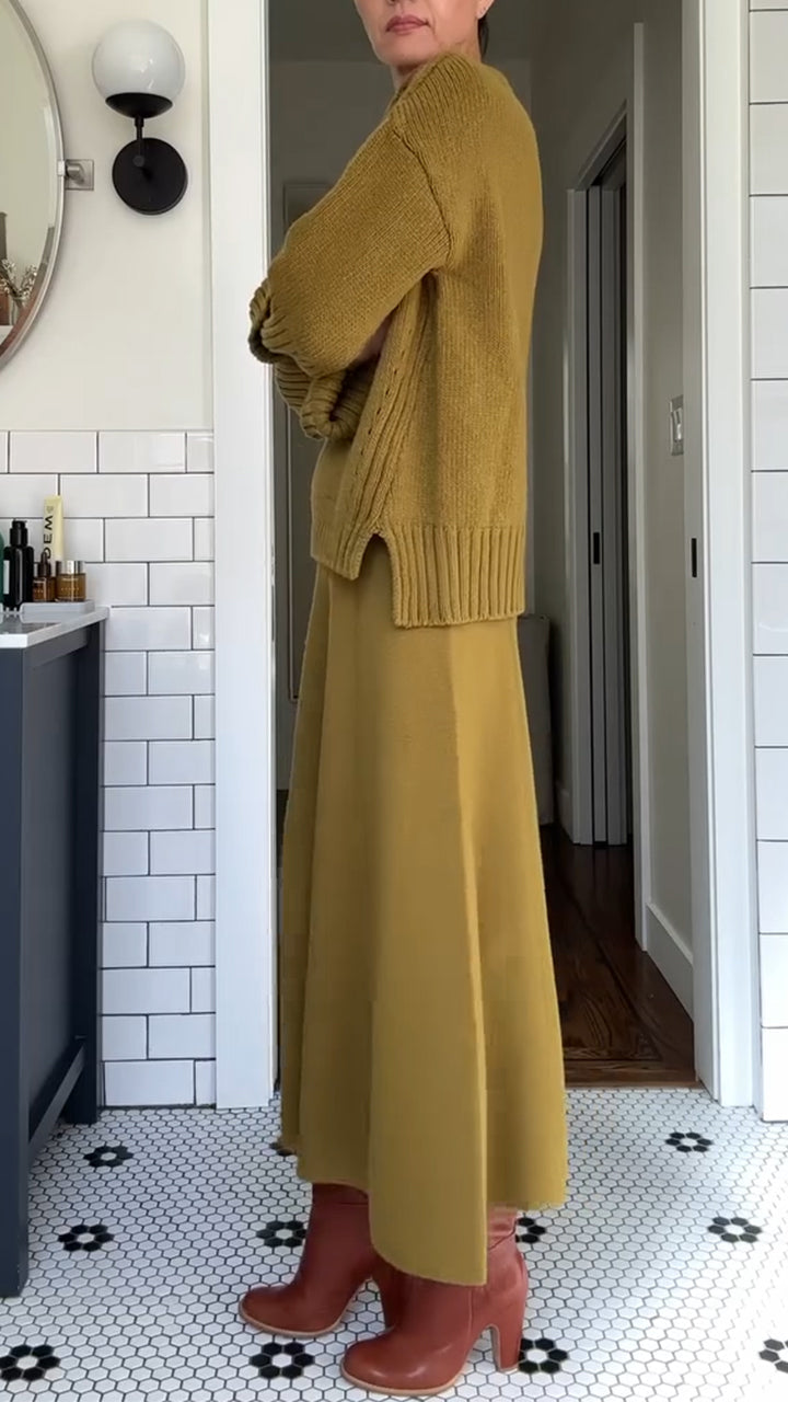 Women's Two Piece Maxi Set - Oversized Sweater & Flowing Skirt