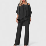 Women's Two-Piece Pant Set - Elegant Tailored Style | Autumn - Black
