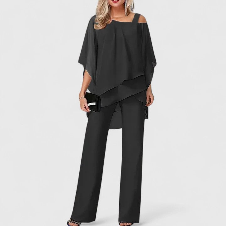 Women's Two-Piece Pant Set - Elegant Tailored Style | Autumn - Black