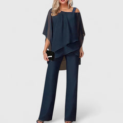 Women's Two-Piece Pant Set - Elegant Tailored Style | Autumn - Dark Blue