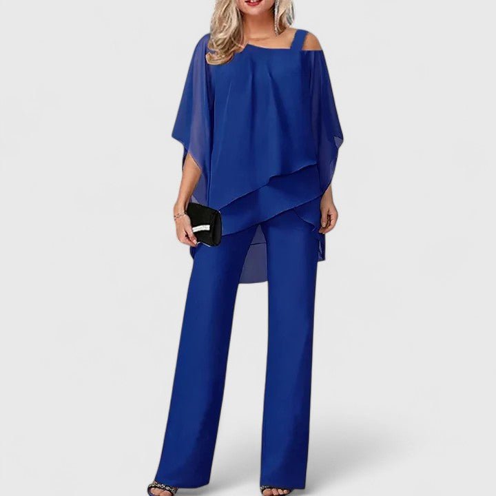 Women's Two-Piece Pant Set - Elegant Tailored Style | Autumn - Sapphire Blue
