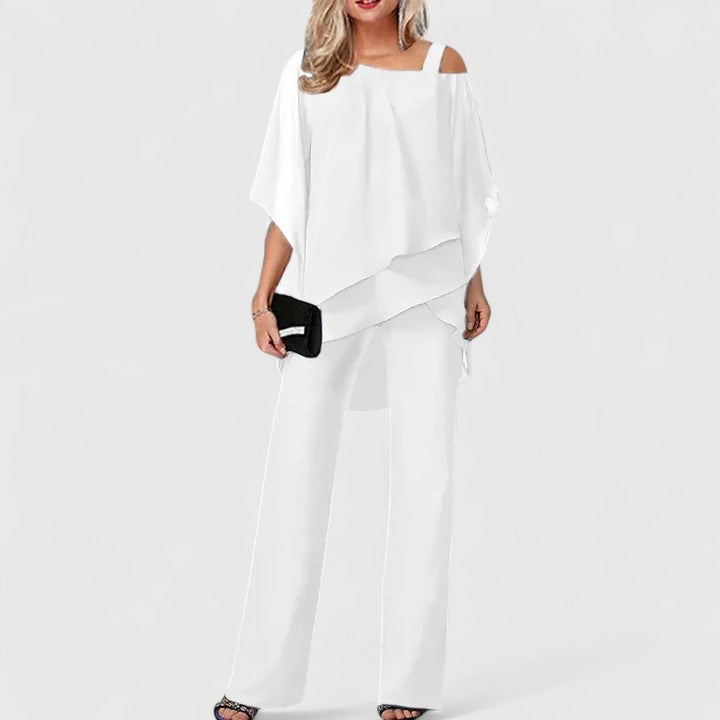 Women's Two-Piece Pant Set - Elegant Tailored Style | Autumn - White