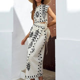 Women's Two-Piece Set | Embroidered Crop Top & Wrap Skirt | Summer - White