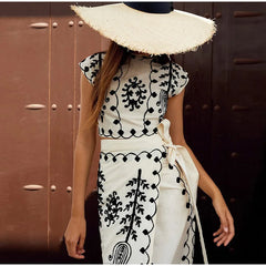 Women's Two-Piece Set | Embroidered Crop Top & Wrap Skirt | Summer