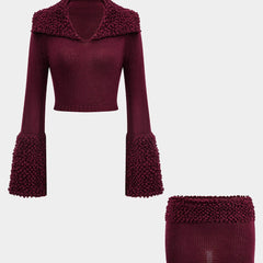 Women's Two-Piece Set | Knit Co-Ord | Burgundy | Winter - Burgundy