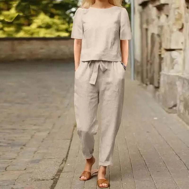 Women's Two-Piece Set | Short Sleeve | Summer - Khaki