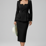 Women's Two-Piece Skirt Set - Modern Tailored Suit | Spring - Black